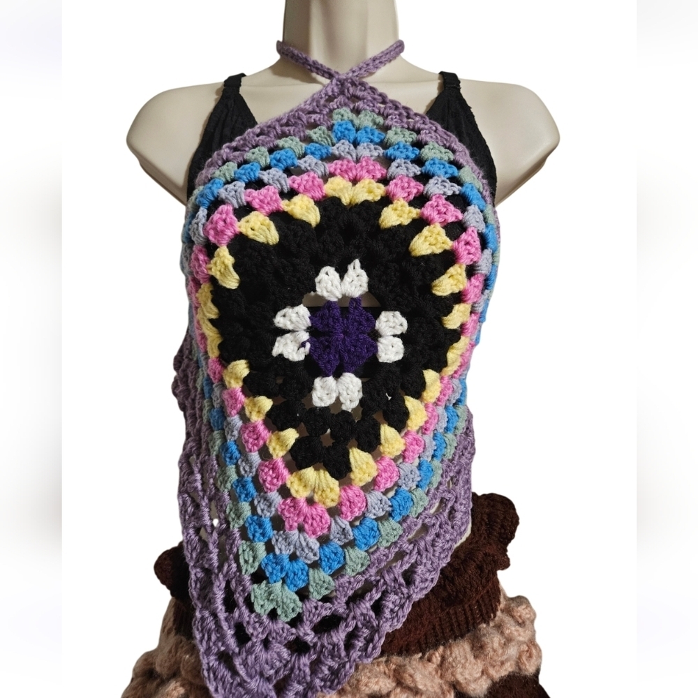 One-of-a-kind Crochet Swim Cover-Up Top Hand Crafted Festival Boho Beachwear - Picture 5 of 17